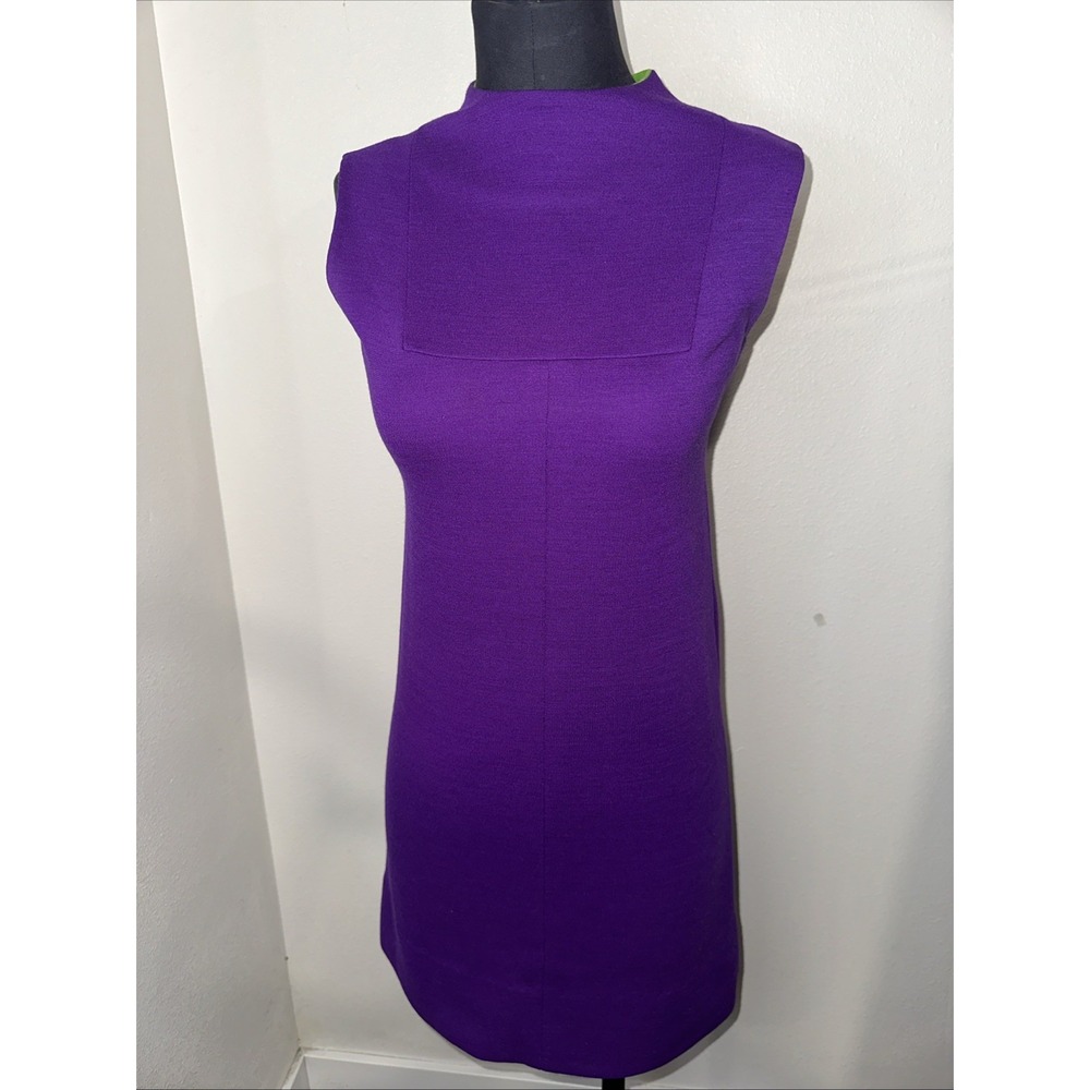 Johnathan Logan Vintage Purple Shift Dress Sleeve Less Size Sp ‎ High Mock Neck